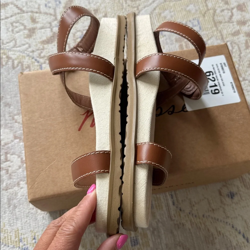 Anthropologie Tan Leather Ankle-Strap Flat Sandals - Picture 4 of 9